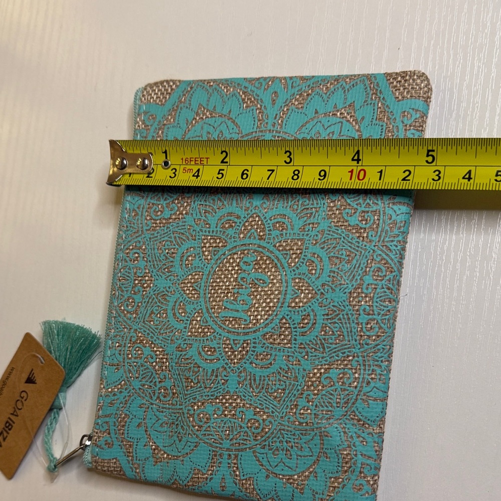 Goa Ibiza Turquoise and Tan Canvas pouch With Mandala Pattern - Picture 7 of 8